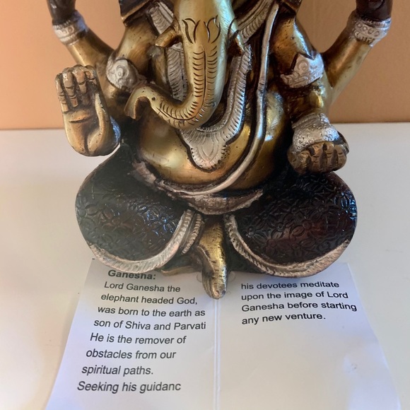 Antique Style Heavy Brass Ganesh Statue Figurine - Picture 2 of 10
